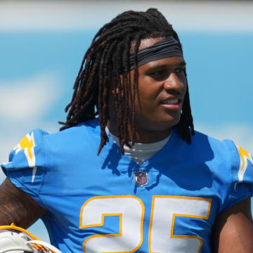 Jun 13, 2024; Costa Mesa, CA, USA; Los Angeles Chargers linebacker Junior Colson (25) during minicamp at the Hoag Performance Center. Mandatory Credit: Kirby Lee-USA TODAY Sports