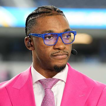 Oct 16, 2023; Inglewood, California, USA; Robert Griffin III on the ESPN Monday Night Football Countdown set SoFi Stadium. Mandatory Credit: Kirby Lee-Imagn Images