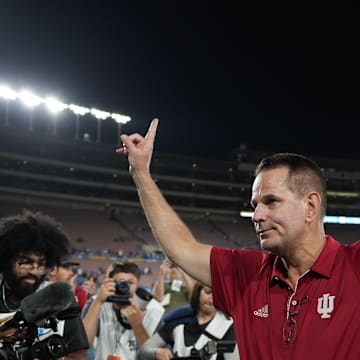 Indiana Hoosiers head coach Curt Cignetti reacts after the game against the UCLA Bruins at Rose Bowl.