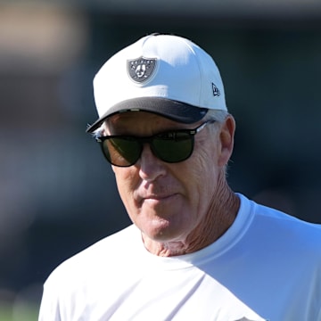 Jul 24, 2025; Henderson, NV, USA; Las Vegas Raiders coach Pete Carroll during training camp at the Intermountain Healthcare Performance Center. Mandatory Credit: Kirby Lee-Imagn Images