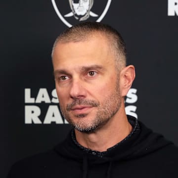 Feb 25, 2025; Indianapolis, IN, USA; Las Vegas Raiders general manager John Spytek on radio row during the NFL Scouting Combine at the Indiana Convention Center. Mandatory Credit: Kirby Lee-Imagn Images