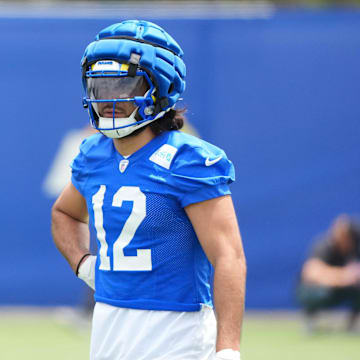 Jun 3, 2025; Woodland Hills, CA, USA; Los Angeles Rams receiver Puka Nacua (12) during organized team activities at Rams Practice Facility. Mandatory Credit: Kirby Lee-Imagn Images