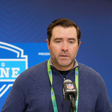 Brian Callahan speaks during the NFL combine.