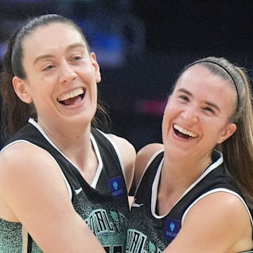 Sabrina Ionescu (right) believes her teammate Breanna Stewart (left) deserves a statue at UConn. 