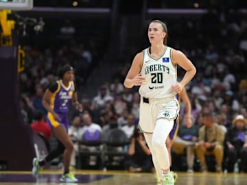 Aug 28, 2024; Los Angeles, California, USA; New York Liberty guard Sabrina Ionescu.