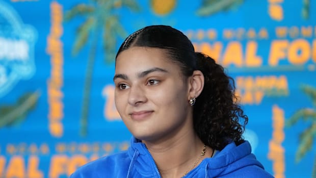 UCLA Bruins center Lauren Betts during press conference at Amalie Arena