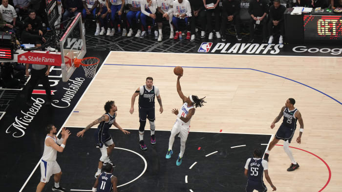 May 1, 2024; Los Angeles, California, USA; LA Clippers guard Terance Mann (14) shoots the ball