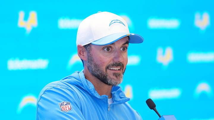 Aug 7, 2025; El Segundo, CA, USA; Los Angeles Chargers defensive coordinator Jesse Minter at press conference during training camp at The Bolt. Mandatory Credit: Kirby Lee-Imagn Images