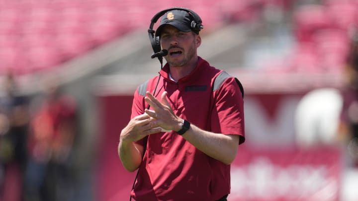 Apr 23, 2022; Los Angeles, CA, USA; Southern California Trojans defensive coordinator Alex Grinch during the spring game at the Los Angeles Memorial Coliseum. Mandatory Credit: Kirby Lee-USA TODAY Sports