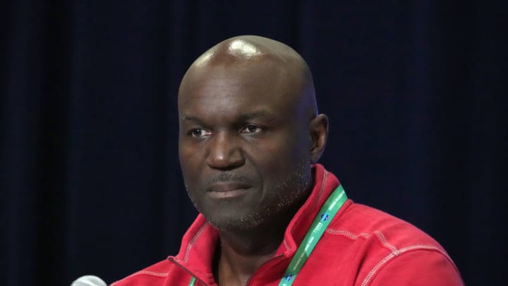 Feb 27, 2024; Indianapolis, IN, USA; Tampa Bay Buccaneers head coach Todd Bowles speaks during a press conference during the NFL Scouting Combine at Indiana Convention Center. Mandatory Credit: Kirby Lee-USA TODAY Sports