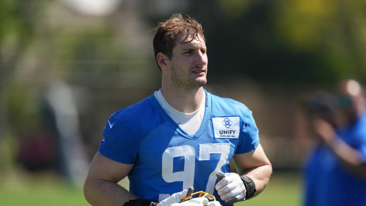 Jul 26, 2023; Costa Mesa, CA, USA; Los Angeles Chargers defensive end Joey Bosa (97) during training camp at Jack Hammet Sports Comples. Mandatory Credit: Kirby Lee-USA TODAY Sports