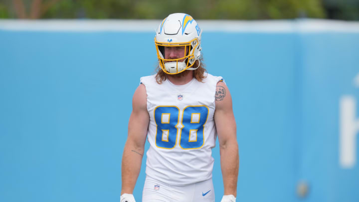 Jun 13, 2024; Costa Mesa, CA, USA; Los Angeles Chargers tight end Hayden Hurst (88) during minicamp at the Hoag Performance Center. Mandatory Credit: Kirby Lee-USA TODAY Sports