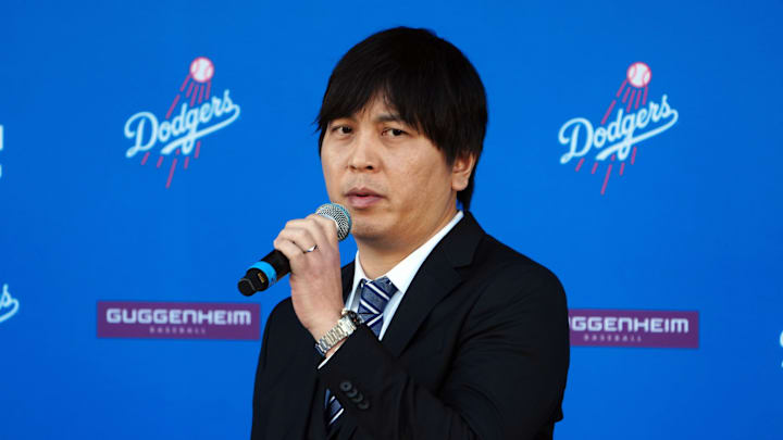 Los Angeles, CA, USA; Ippei Mizuhara, the translator for Los Angeles Dodgers designated hitter Shohei Ohtani, during an introductory press conference at Dodger Stadium. Los Angeles, CA, USA; Ippei Mizuhara, the translator for Los Angeles Dodgers designated hitter Shohei Ohtani, during an introductory press conference at Dodger Stadium.