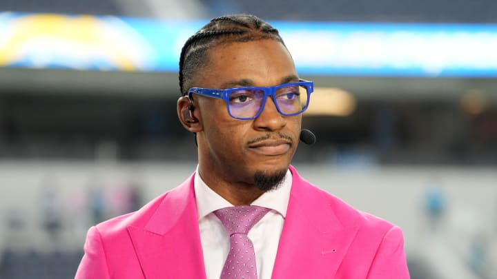 Oct 16, 2023; Inglewood, California, USA; Robert Griffin III on the ESPN Monday Night Football Countdown set SoFi Stadium. Mandatory Credit: Kirby Lee-USA TODAY Sports