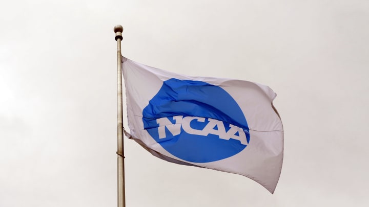 Jun 4, 2024; Eugene, OR, USA; A NCAA logo flag at Hayward Field. Mandatory Credit: Kirby Lee-USA TODAY Sports