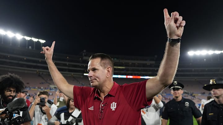 Indiana Hoosiers head coach Curt Cignetti reacts after the game against the UCLA Bruins at Rose Bowl.