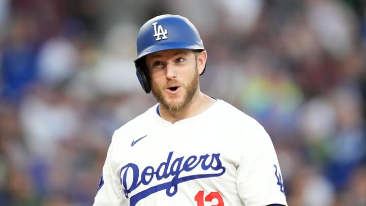 May 7, 2024; Los Angeles, California, USA; Los Angeles Dodgers third baseman Max Muncy (13) celebrates after hitting a grand slam in the first inning against the Miami Marlins at Dodger Stadium. Mandatory Credit: Kirby Lee-USA TODAY Sports
