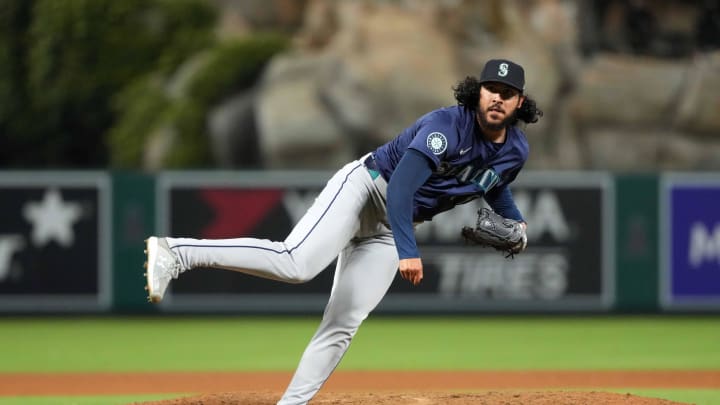 Seattle Mariners relief pitcher Andres Munoz (75) throws against the Los Angeles Angels at Angel Stadium on July 12.