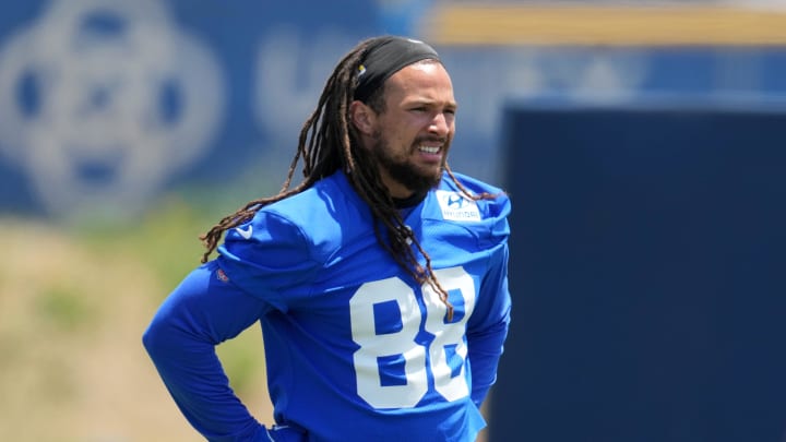 May 21, 2024, Thousand Oaks, California, USA; Los Angeles Rams wide receiver Jordan Whittington (88) during organized team activities at Cal Lutheran University. Mandatory Credit: Kirby Lee-USA TODAY Sports