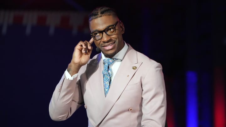 Feb 2, 2023; Henderson, NV, USA; Robert Griffin III during the Pro Bowl Skills competition at the Intermountain Healthcare Performance Facility. Mandatory Credit: Kirby Lee-USA TODAY Sports