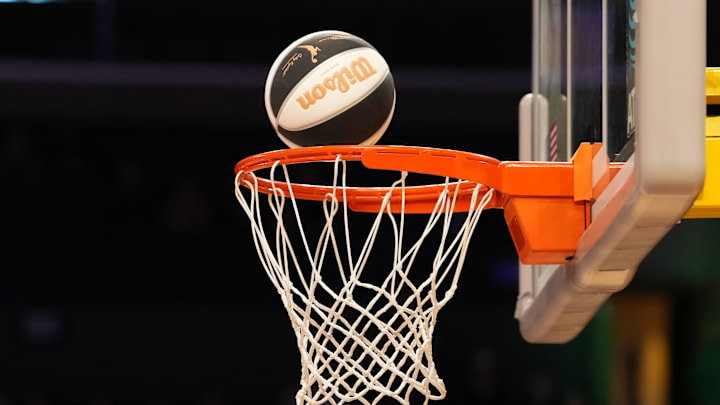 Jun 17, 2025; Los Angeles, California, USA; A Wilson official WNBA Evo NXT basketball with the Commissioner's Cup logo during the game between the Seattle Storm and the LA Sparks at Crypto.com Arena. Mandatory Credit: Kirby Lee-Imagn Images Jun 17, 2025; Los Angeles, California, USA; A Wilson official WNBA Evo NXT basketball with the Commissioner's Cup logo during the game between the Seattle Storm and the LA Sparks at Crypto.com Arena. Mandatory Credit: Kirby Lee-Imagn Images