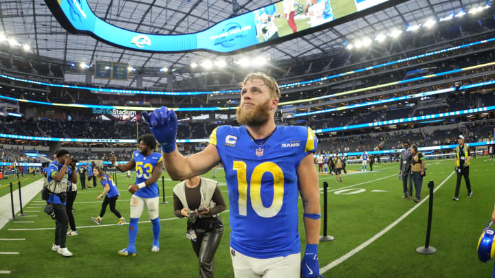 Dec 17, 2023; Inglewood, California, USA; Los Angeles Rams wide receiver Cooper Kupp (10) leaves the field after the game against the Washington Commanders at SoFi Stadium. Mandatory Credit: Kirby Lee-USA TODAY Sports