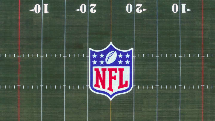The NFL shield logo on the 2024 Pro Bowl Games flag football field