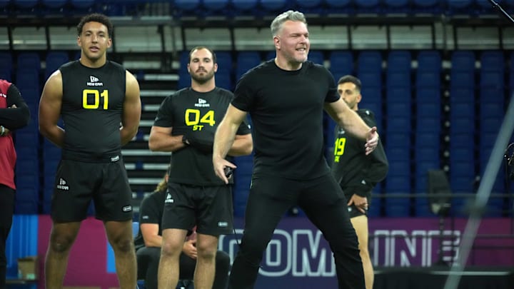 Pat McAfee watches workouts at the 2025 NFL Scouting Combine. Pat McAfee watches workouts at the 2025 NFL Scouting Combine.