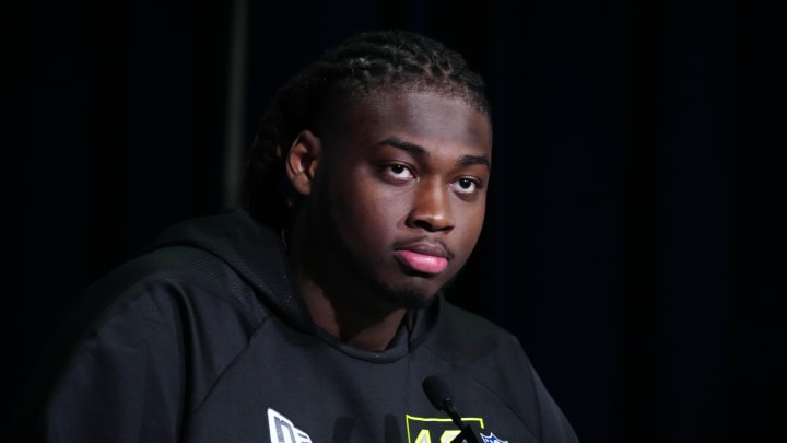 Mar 3, 2022; Indianapolis, IN, USA; Texas A&M Aggies offensive lineman Kenyon Green during the NFL Scouting Combine at the Indiana Convention Center. Mandatory Credit: Kirby Lee-USA TODAY Sports