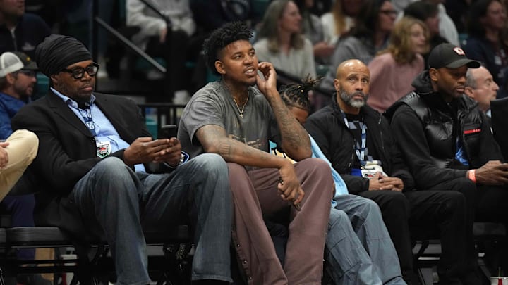 Nick Young watches during the Legends of Basketball Las Vegas Invitational between the SC Trojans and the Gonzaga Bulldogs. 