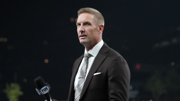 Dec 27, 2023; San Diego, CA, USA; Fox Sports analyst Joel Klatt at the Holiday Bowl at Petco Park. Mandatory Credit: Kirby Lee-USA TODAY Sports