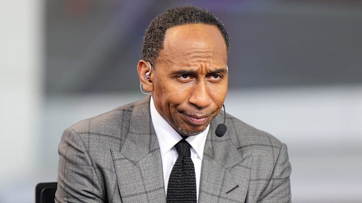 Oct 23, 2024; Inglewood, California, USA; Stephen A. Smith (Stephen Smith) on the ESPN NBA Countdown live set at Intuit Dome. Mandatory Credit: Kirby Lee-Imagn Images