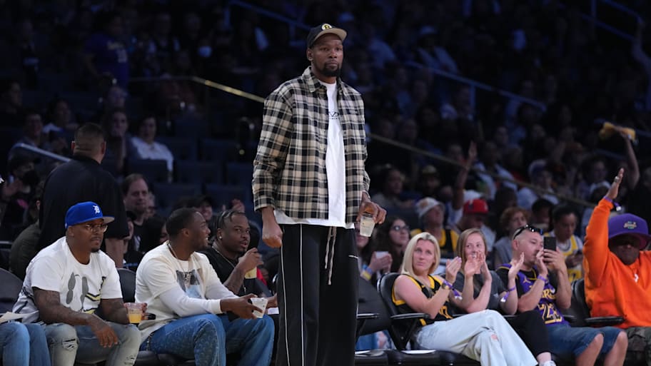 Kevin Durant at a WNBA game. | Kirby Lee-Imagn Images