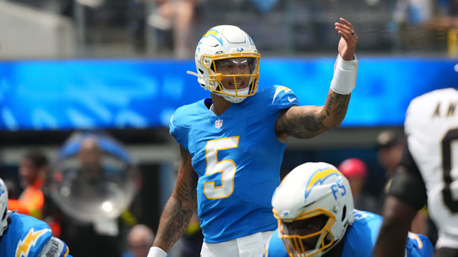 Chargers quarterback Trey Lance will face the team that drafted him in the preseason this week. | Kirby Lee-Imagn Images