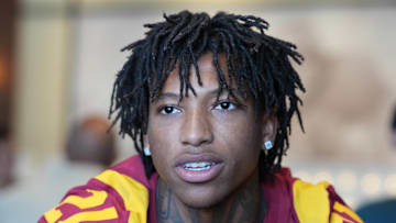 Chasen Johnson shown smiling at USC Football Media Day