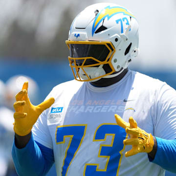 Los Angeles Chargers guard Mekhi Becton during organized team activities at The Bolt.