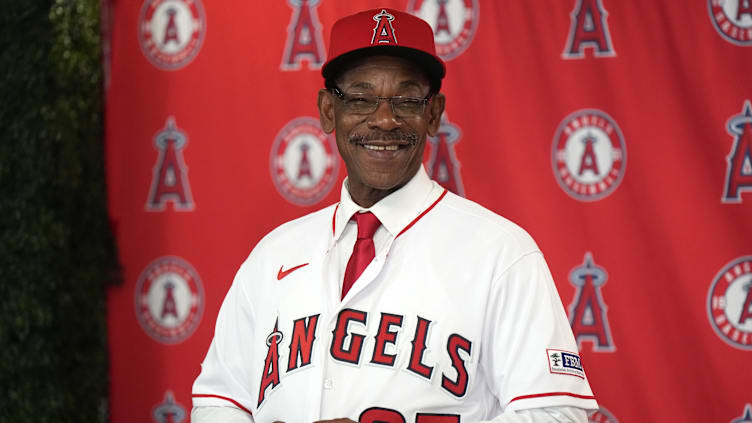 Nov 15, 2023; Anaheim, CA, USA; Los Angeles Angels manager Ron Washington poses at introductory