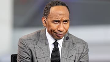 Oct 23, 2024; Inglewood, California, USA; Stephen A. Smith (Stephen Smith) on the ESPN NBA Countdown live set at Intuit Dome. Mandatory Credit: Kirby Lee-Imagn Images