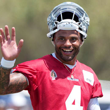 Dallas Cowboys quarterback Dak Prescott at training camp at the River Ridge Fields.