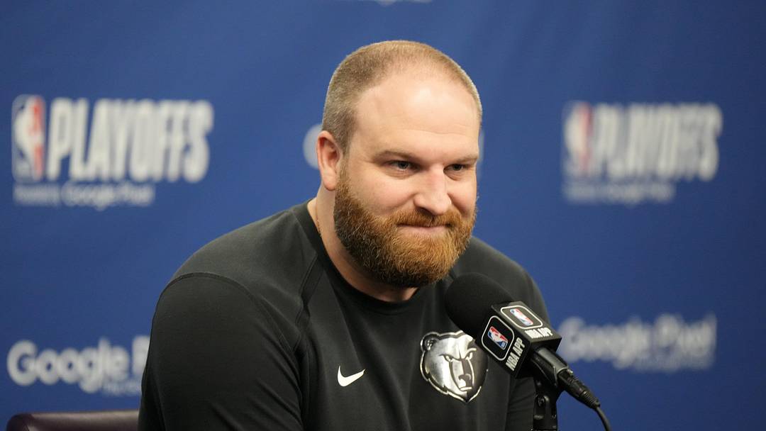 Apr 22, 2023; Los Angeles, California, USA; Memphis Grizzlies coach Taylor Jenkins at a press conference during game three of the 2023 NBA playoffs against the Los Angeles Lakers at Crypto.com Arena. Mandatory Credit: Kirby Lee-Imagn Images