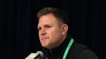 Feb 27, 2024; Indianapolis, IN, USA; Green Bay Packers general manager Brian Gutekunst during the NFL Scouting Combine at Indiana Convention Center. Mandatory Credit: Kirby Lee-Imagn Images