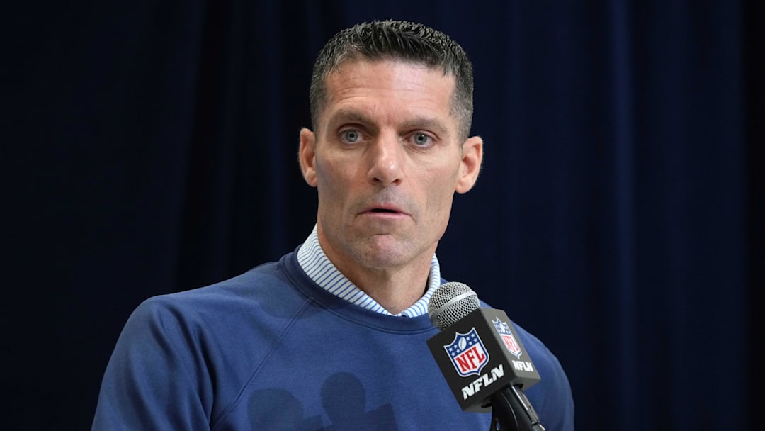 Feb 27, 2025; Indianapolis, IN, USA; Houston Texans general manager Nick Caserio speaks during the 2025 NFL Scouting Combine at the Indiana Convention Center. Mandatory Credit: Kirby Lee-Imagn Images