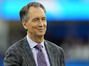 Collinsworth during the game between the Los Angeles Chargers and the Buffalo Bills at SoFi Stadium.