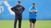  Los Angeles Chargers coach Jim Harbaugh and general manager Joe Hortiz.