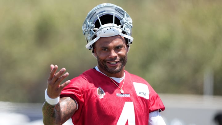 Dallas Cowboys quarterback Dak Prescott (4) at training camp at the River Ridge Fields.