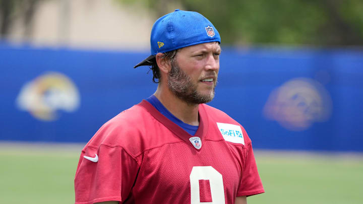 Los Angeles Rams quarterback Matthew Stafford has yet to practice in training camp. Los Angeles Rams quarterback Matthew Stafford has yet to practice in training camp.