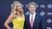 Kansas City Chiefs chairman Clark Hunt and daughter Gracie Hunt pose on the red carpet for the NFL Draft. 