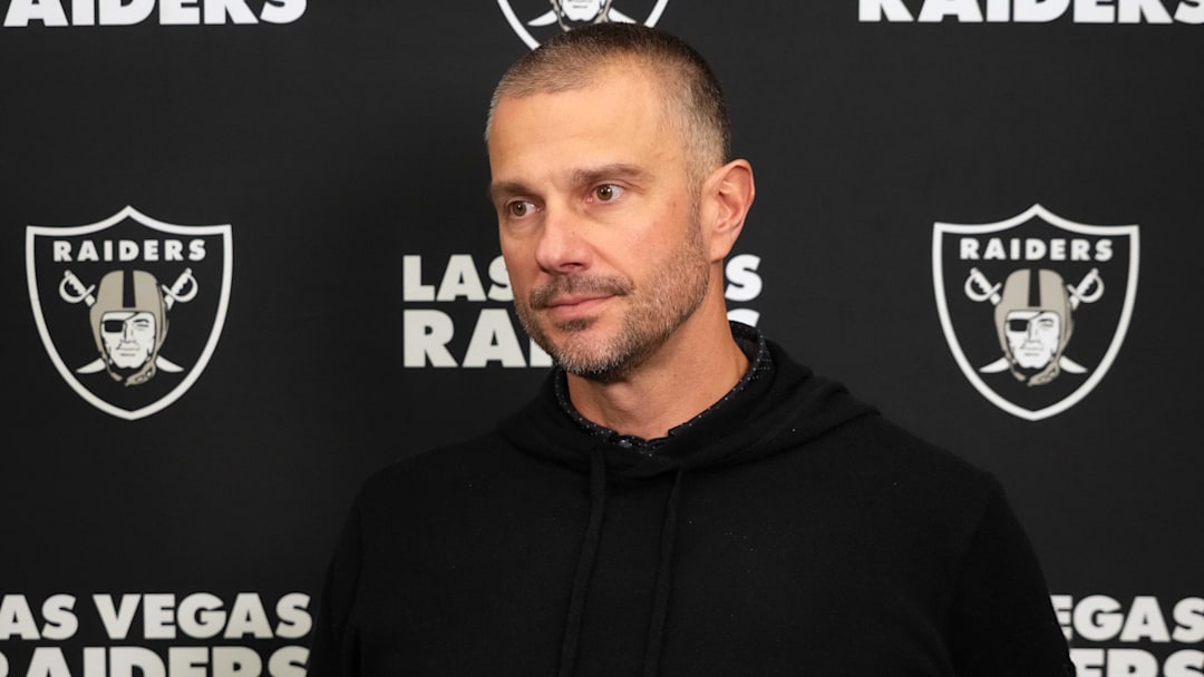 Feb 25, 2025; Indianapolis, IN, USA; Las Vegas Raiders general manager John Spytek on radio row during the NFL Scouting Combine at the Indiana Convention Center. Mandatory Credit: Kirby Lee-Imagn Images