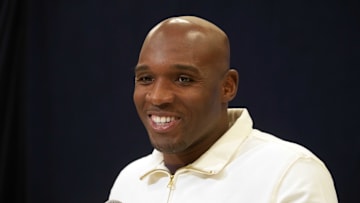 Feb 25, 2025; Indianapolis, IN, USA; Houston Texans coach DeMeco Ryans speaks during the NFL Scouting Combine at the Indiana Convention Center. Mandatory Credit: Kirby Lee-Imagn Images