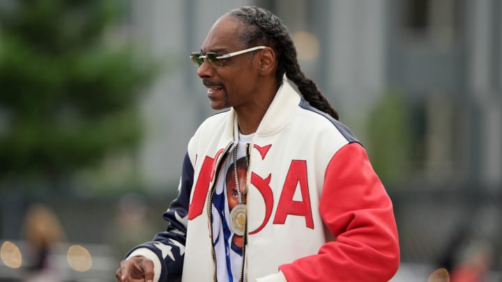 Jun 23, 2024; Eugene, OR, USA; Snoop Dogg watches during the US Olympic Team Trials at Hayward Field. Mandatory Credit: Kirby Lee-USA TODAY Sports